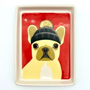 Magenta Ceramic Frenchie Dog With Hat Plate